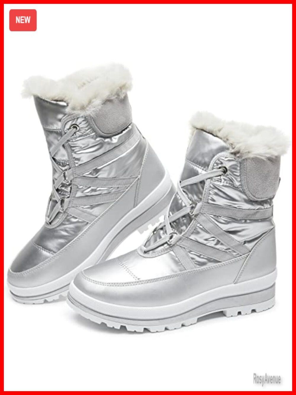 Warm Fur Lined Mid-Calf Winter Snow Boots Waterproof Non-slip Lace Up Combat